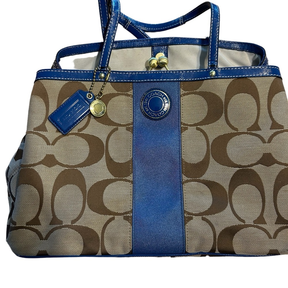 Authentic Coach Khaki & Royal Blue Caryall Bag